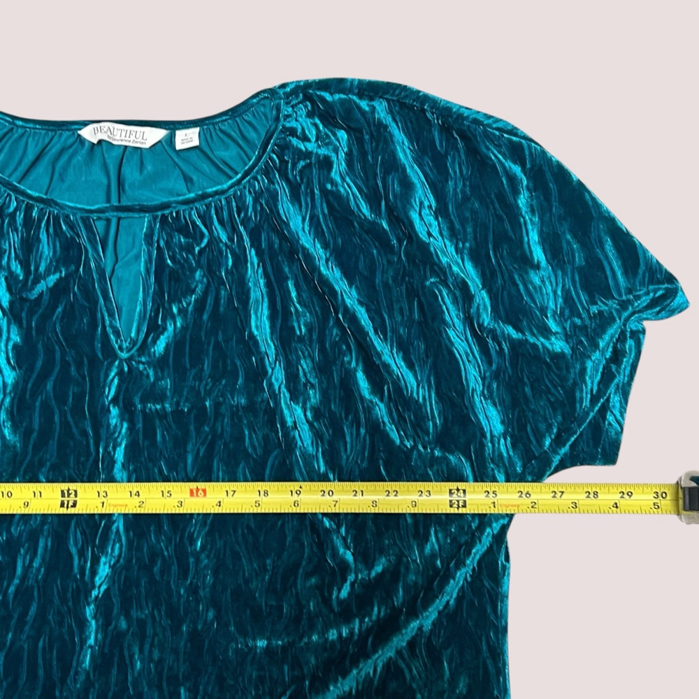 Beautiful Lawrence Zarian Teal Crushed Velvet Blouse Top Women’s Large - Picture 6 of 15
